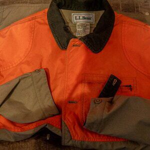 Vintage LL Bean Hunting Coat, Upland Game Bird, Blaze Orange / Khaki, Mens L T
